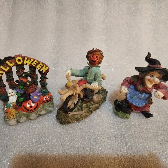 Halloween Figurine And Candle Holder Trio Set Witch Pumpkinhead Ghost - Picture 1 of 11